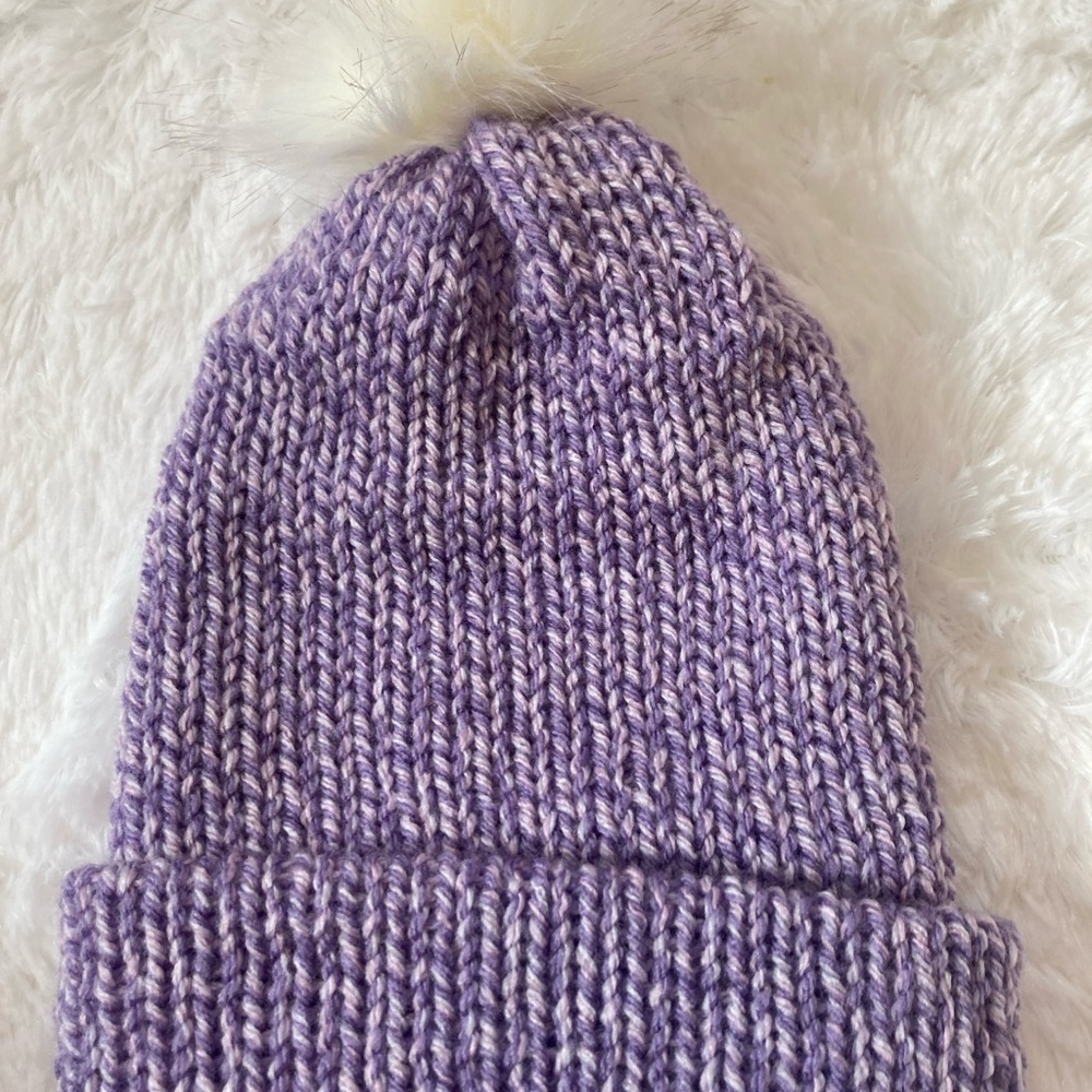 Soft Lavender Knit Beanie Hat HANDMADE